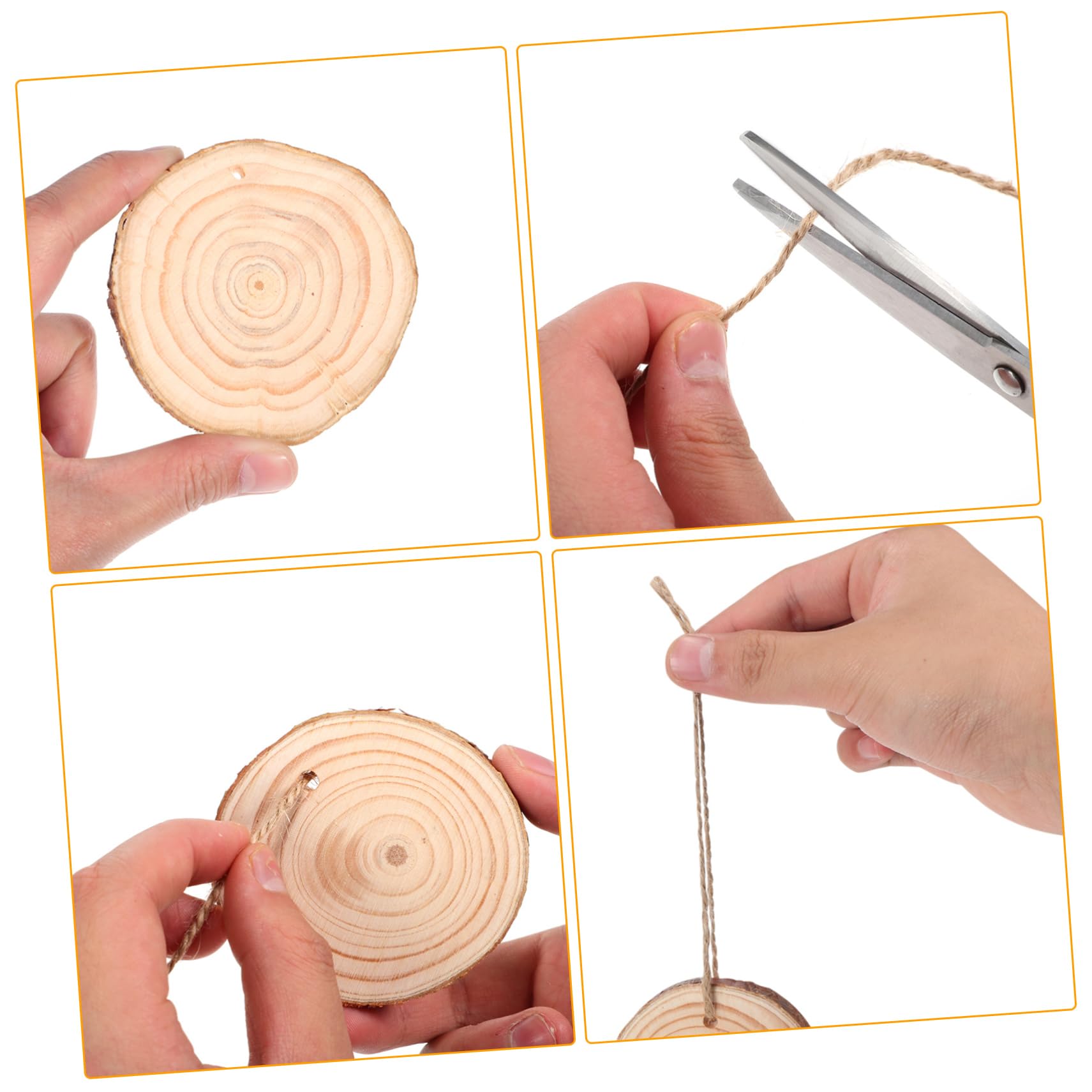 50 Stück Unbehandelte Runde Holzscheiben zum Basteln mit Juteschnur | Selbstgemacht Weihnachtsschmuck, Braun, Holzmaterial, Rustikale Naturoptik, 7–8cm, für Dekoration