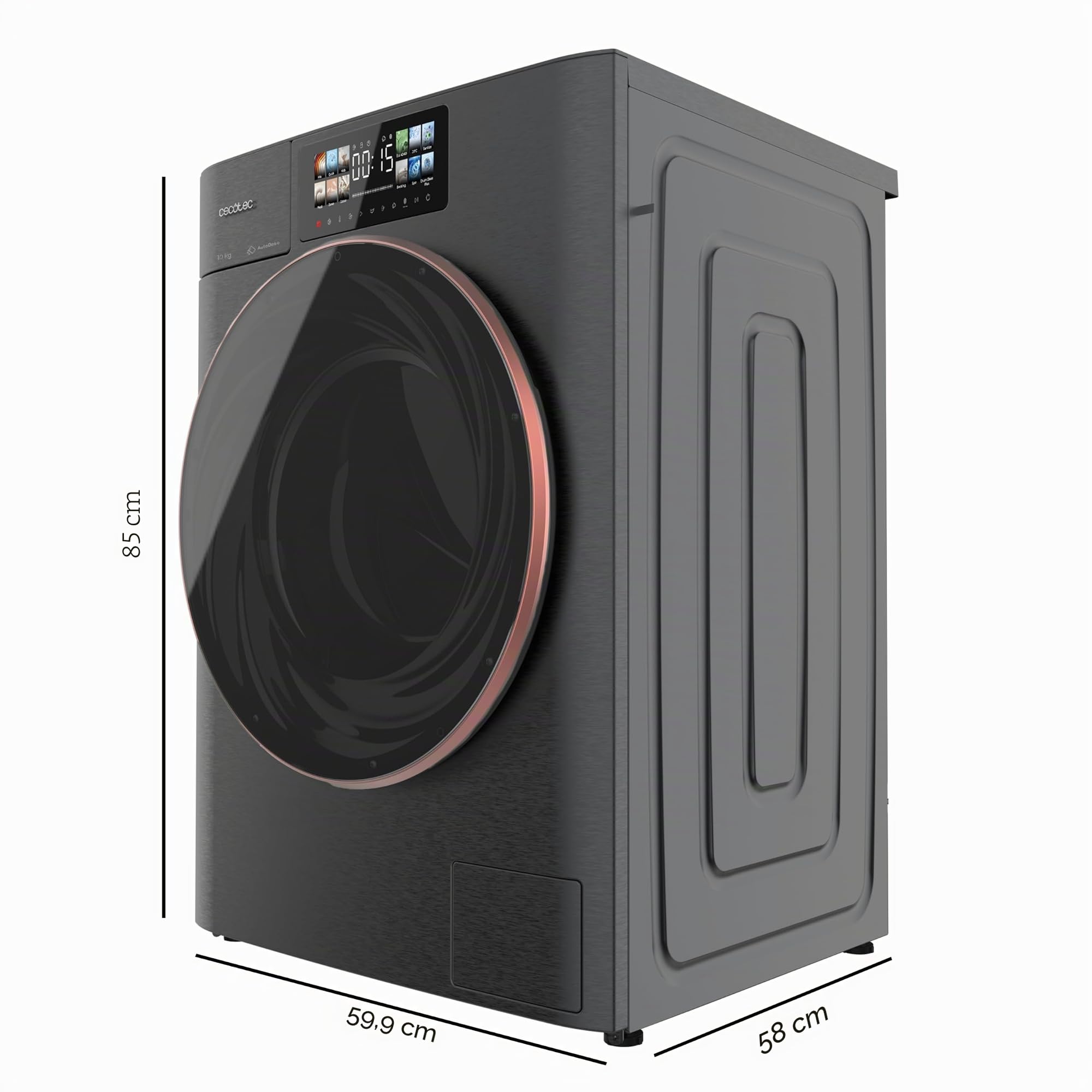 Cecotec Lave-linge Séchant 10-6Kg Chargement Frontal Bolero Wash&Dry 106950 Autodose Inverter 3D Steel A, 1400 tr/min, 13 programmes, Moteur Inverter Plus, Écran Core Matrix 9,2", Smooth Wash