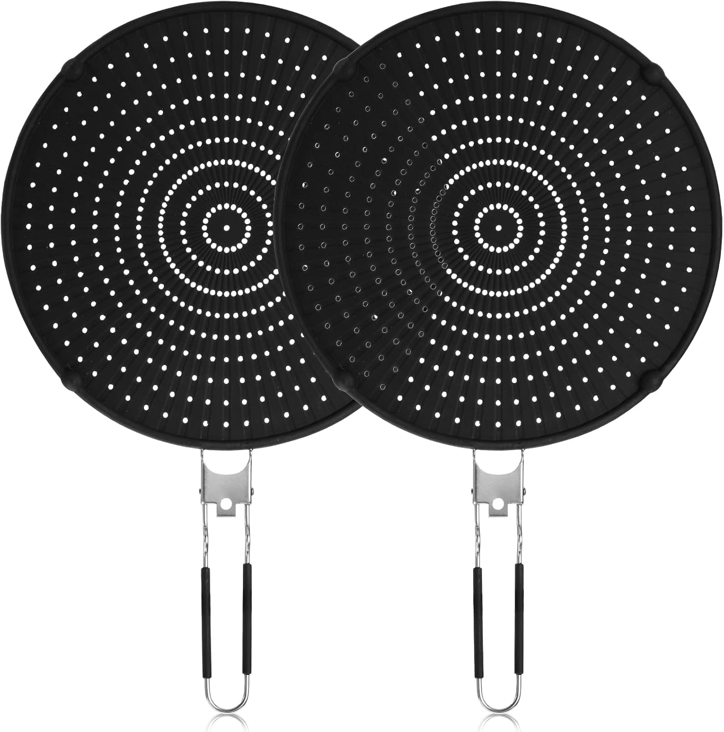Frcctre 2 Pack Silicone Splatter Screen Guard for Frying Pan, 13"/33cm Versatile Grease Splatter with Foldable Handle, Food Grade Heat Resistant Oil Splash Guard, Cooling Mat, Drain Board for Cooking