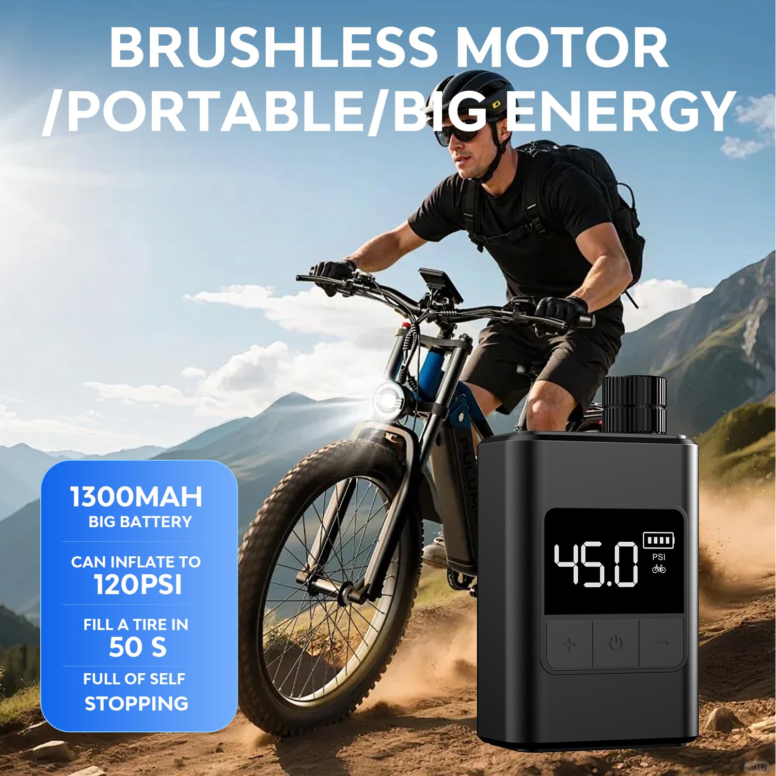 Mini Bomba para Bicicleta, 120 PSI Bomba para Bicicleta eléctrica, Bomba portátil para Bicicleta con válvula Presta y Schrader para Bicicletas de Carretera, Bike montaña, Bike urbanas