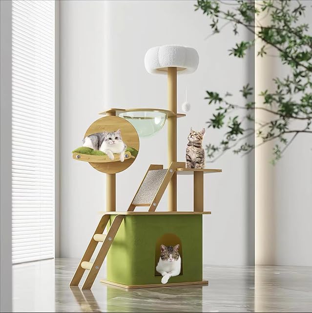 Mekidulu Árbol para gatos de 150 cm, torre para gatos, con caseta para gatos, cápsula espacial transparente