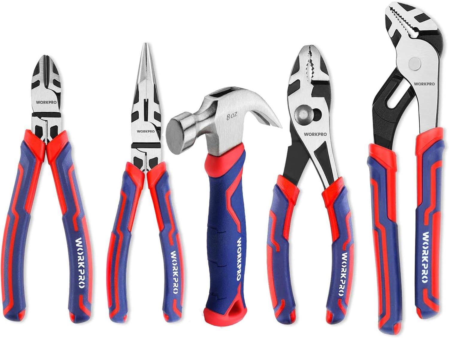 WORKPRO 4-Piece Pliers Set& WORKPRO 8 oz Claw Hammer with Fiberglass Handle