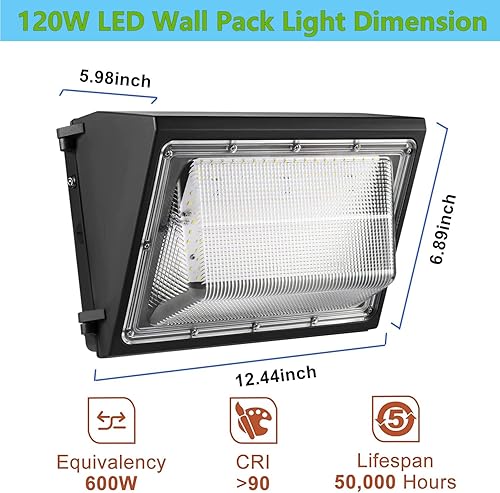 Miniatura 6 de Paquete de 2 lámparas LED de pared de 120 W del anochecer al amanecer, 15600LM 600-800W equivalente a HPSHID, iluminación de seguridad al aire libre