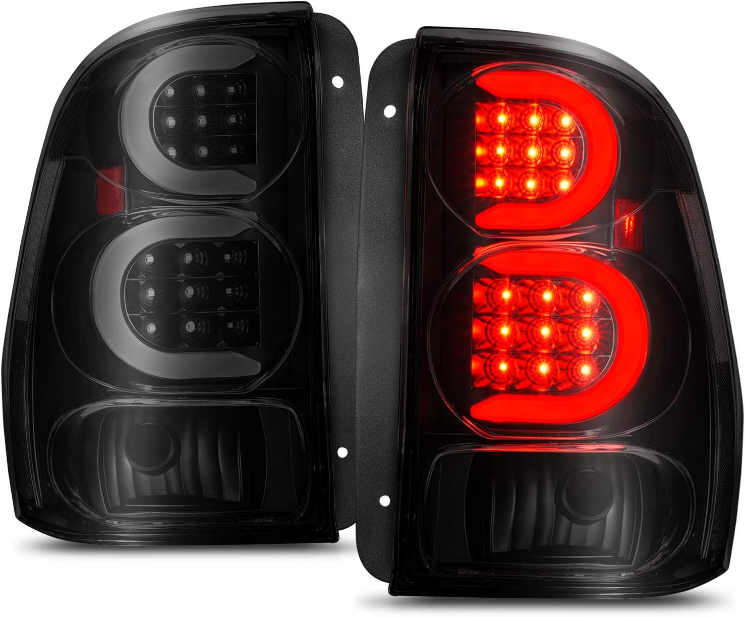 AmeriLite for 2002-2009 Chevy Trailblazer/EXT Smoke Black C-Type LED Tube Tail Lights Brake Lamps Pair - Driver and Passenger Side