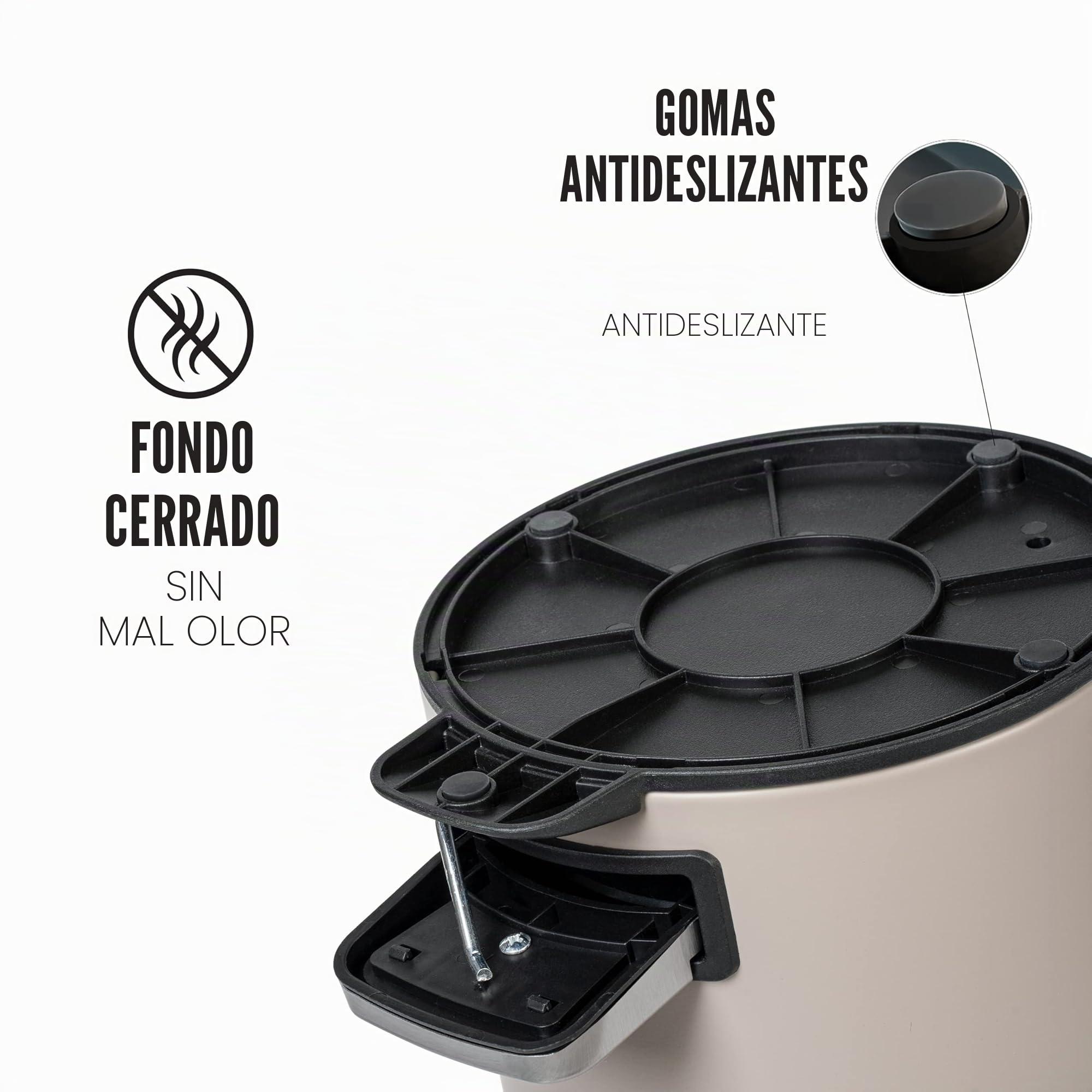 Kazai. 3 Litros Cubo de Basura para el Baño de Diseñador - Bambú Superior | Cierre Suave | Anti-Huellas | Taupe (Claro)