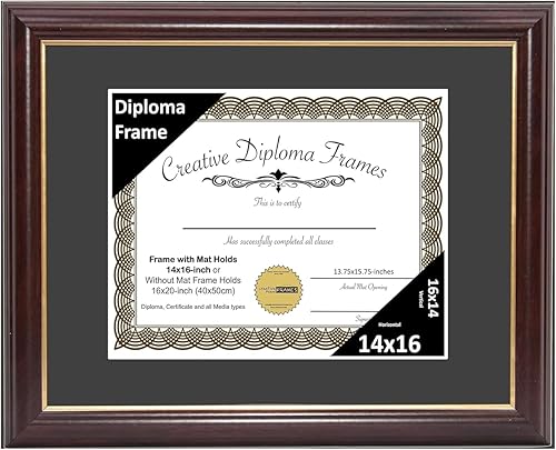 Vista 181 de Creative Picture Frames Marco de diploma de borde dorado caoba de 12 x 16 pulgadas con vidrio negro y colgadores de pared instalados, marco