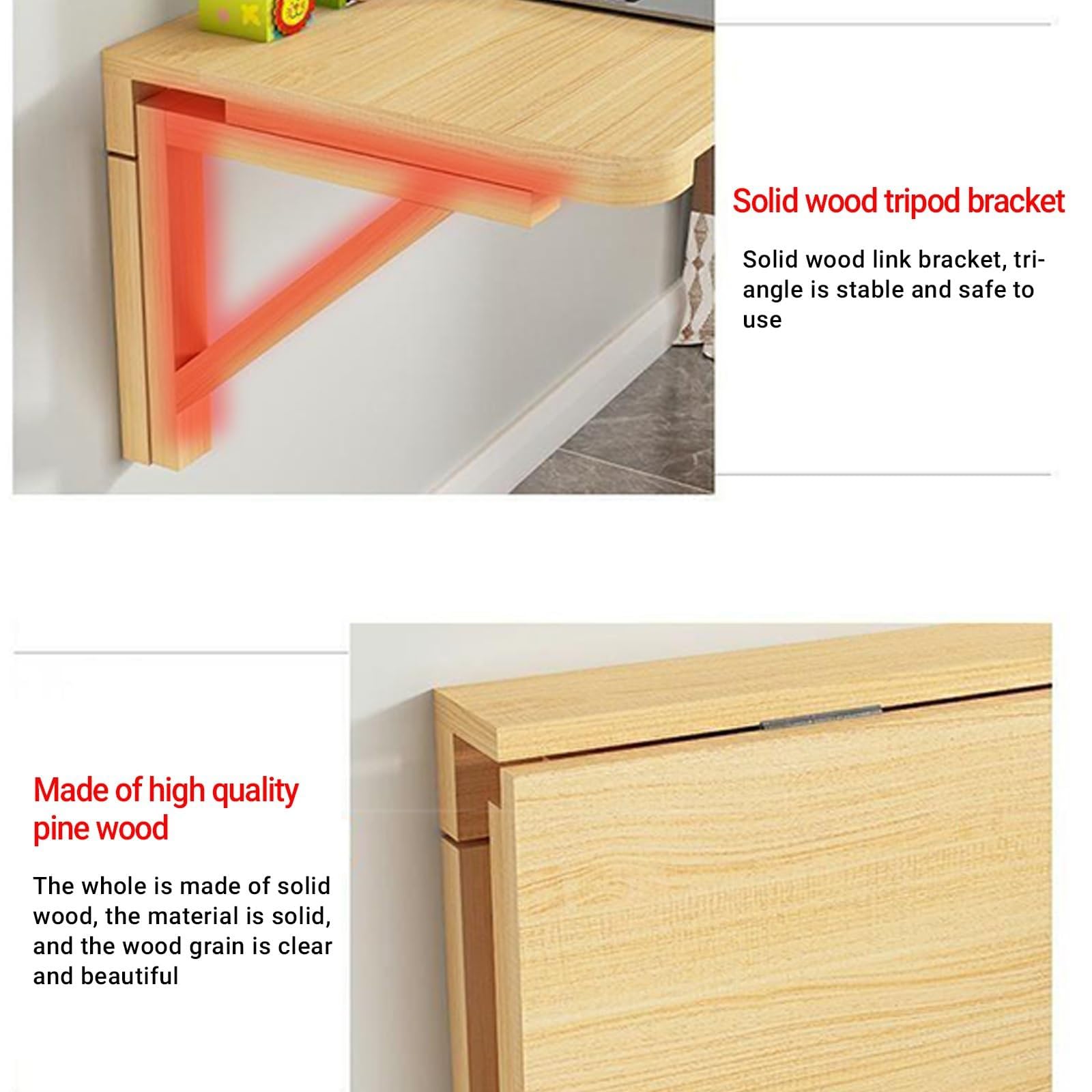 Klapptisch Wandmontage, Wandmontierte Klappschreibtisch Balkon Hängetisch für Zuhause, Büro, Computer, Studieren, Arbeitsbank, Küche, Dining, Holzfarbe(120x60cm)