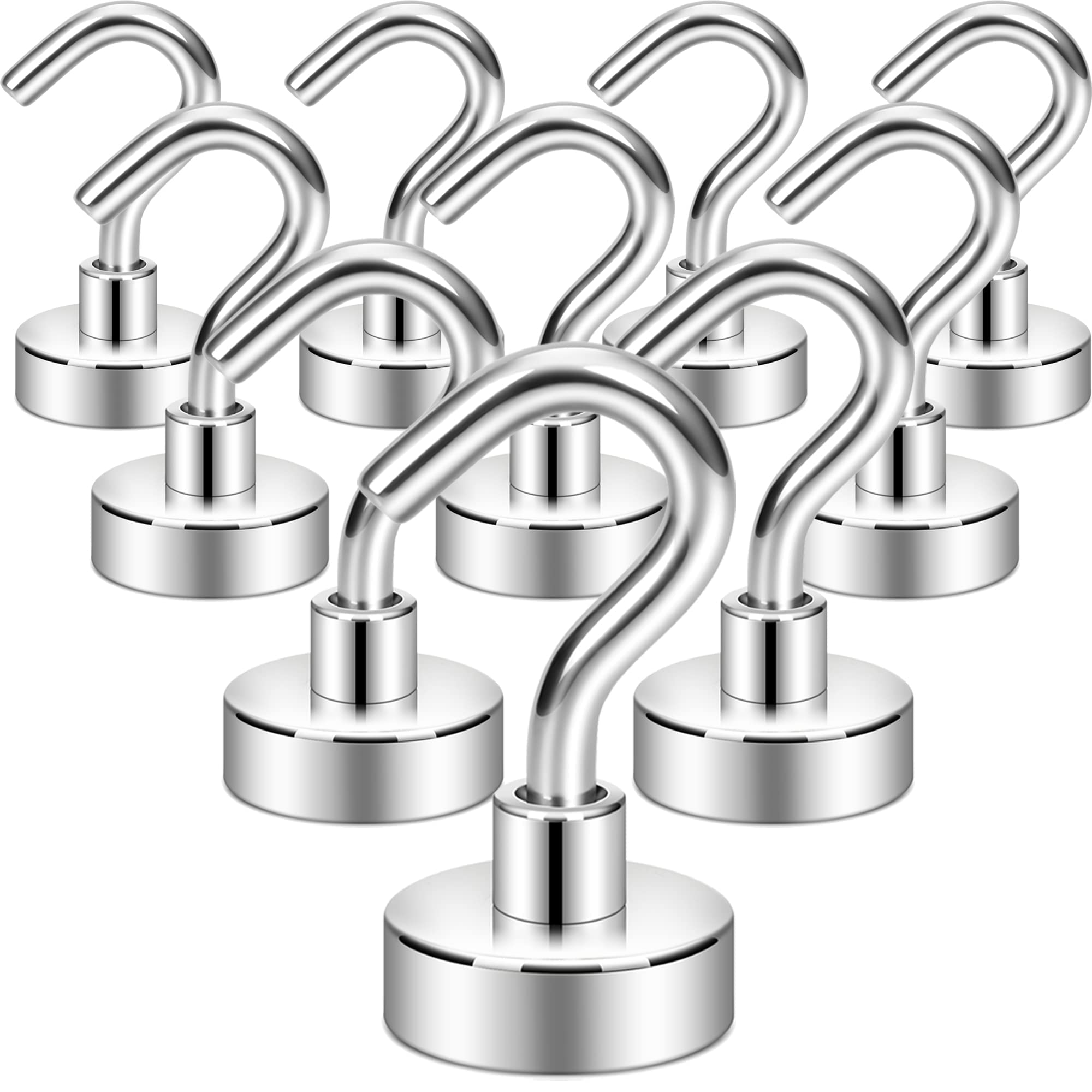 KASTWAVE Magnetic Hooks, 27+ lb Strong Magnet with Hook for Fridge, Super Neodymium Extra Strength Industrial Hooks for Hanging, Magnetic Hanger for Toolbox, Cruise, Grill, Coat and Storage （ 12 Pcs ）