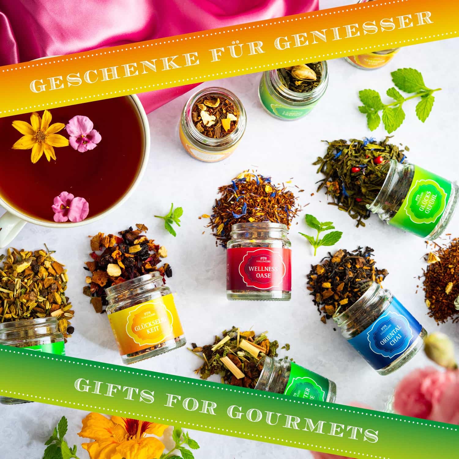 Hallingers Genuss Manufaktur Tee Geschenk-Set - 12 Sorten premium loser Tee Probierset in edler Geschenkbox mit Rezept-Booklet "Klassisches Tee...", Geschenkidee für Frauen Männer