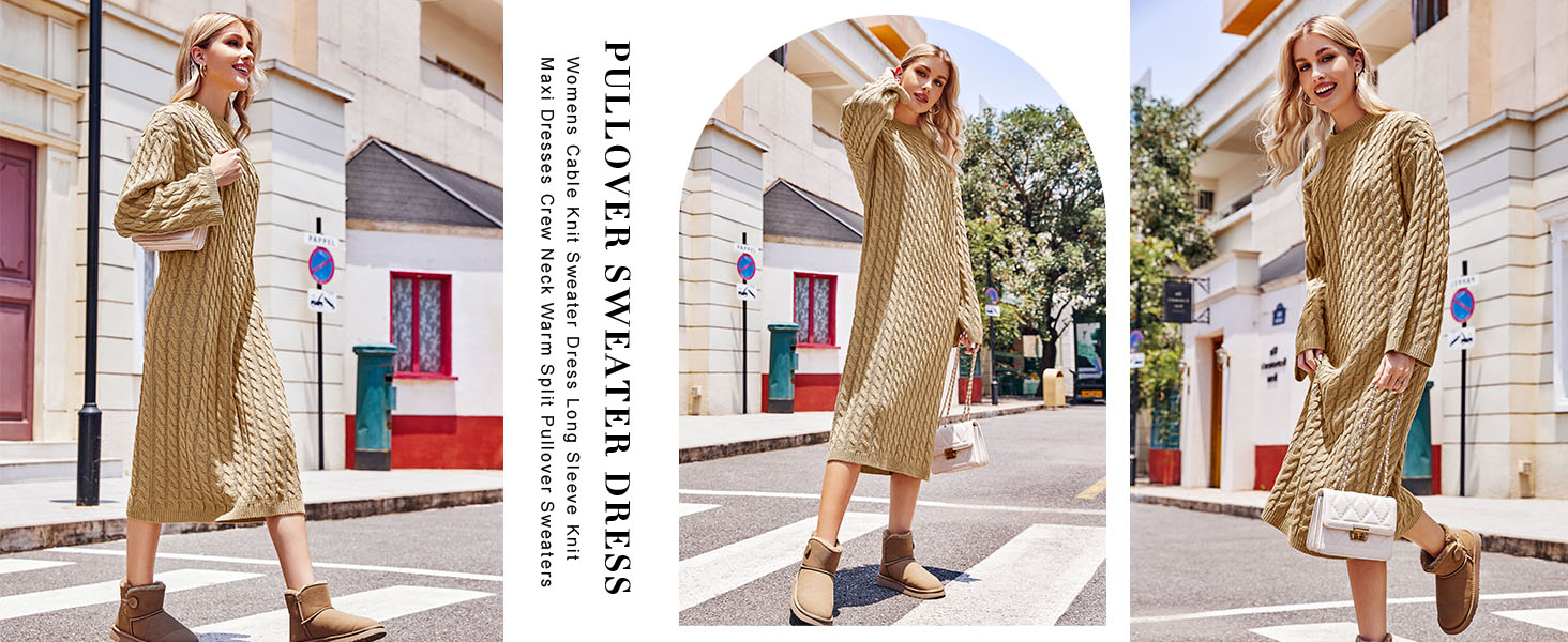 Amazon.com: Saodimallsu Womens Oversized Cable Knit Sweater Dress Drop  Shoulder Long Sleeve Loose Fall Midi Pullover Sweater Dresses Beige :  Clothing, Shoes & Jewelry