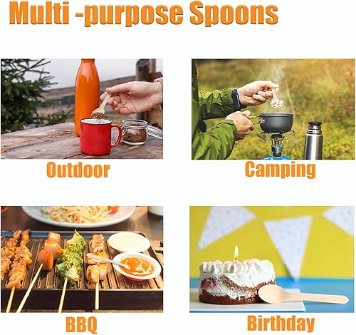 Miniatura 3 de Cucharas de madera desechables, paquete de 100 cucharas de bambú biodegradables compostables de 6.3 pulgadas, utensilios de madera natural para