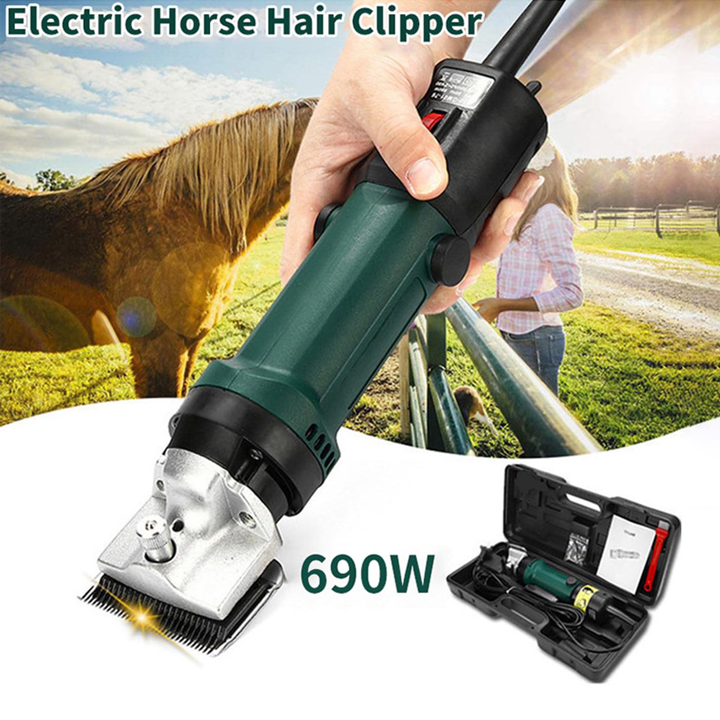 Cortapelos eléctricos para Caballos, Tijeras equinas eléctricas de 690 W con Ajuste de 6 velocidades, tensión de Hoja Ajustable, Recortadora equina de Pelo de Caballo 2400r/min para Mascotas, Abrigos