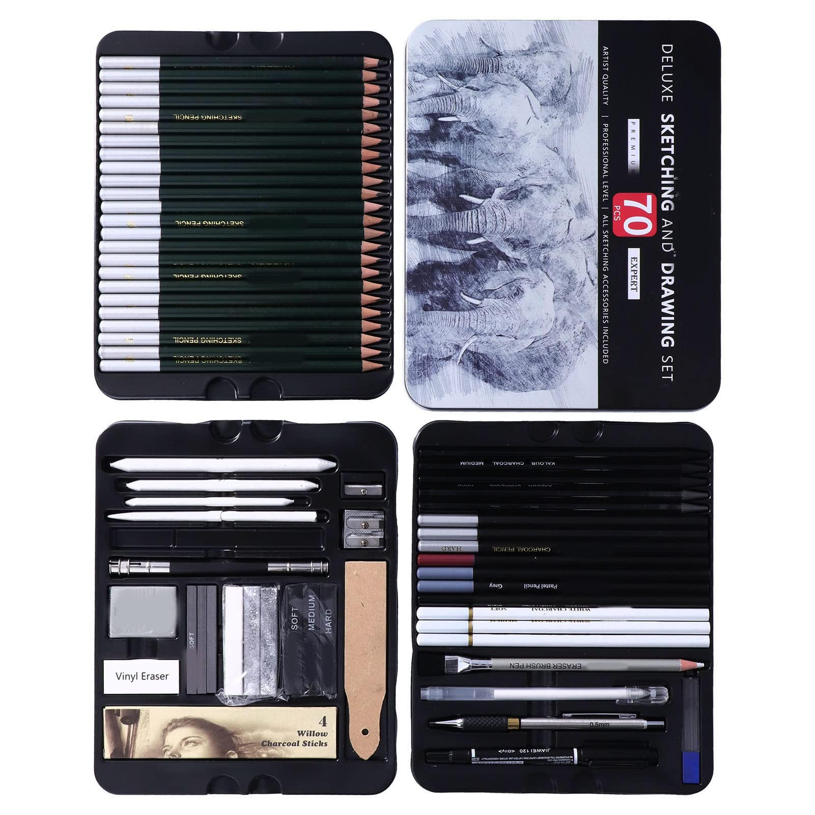 Fdit Ensemble de Fournitures D'art de 72 Pièces avec Carnet de Croquis et étui, Kit de Dessin Professionnel pour Artistes Débutants Adultes Adolescents Enfants, Graphite, Crayon à