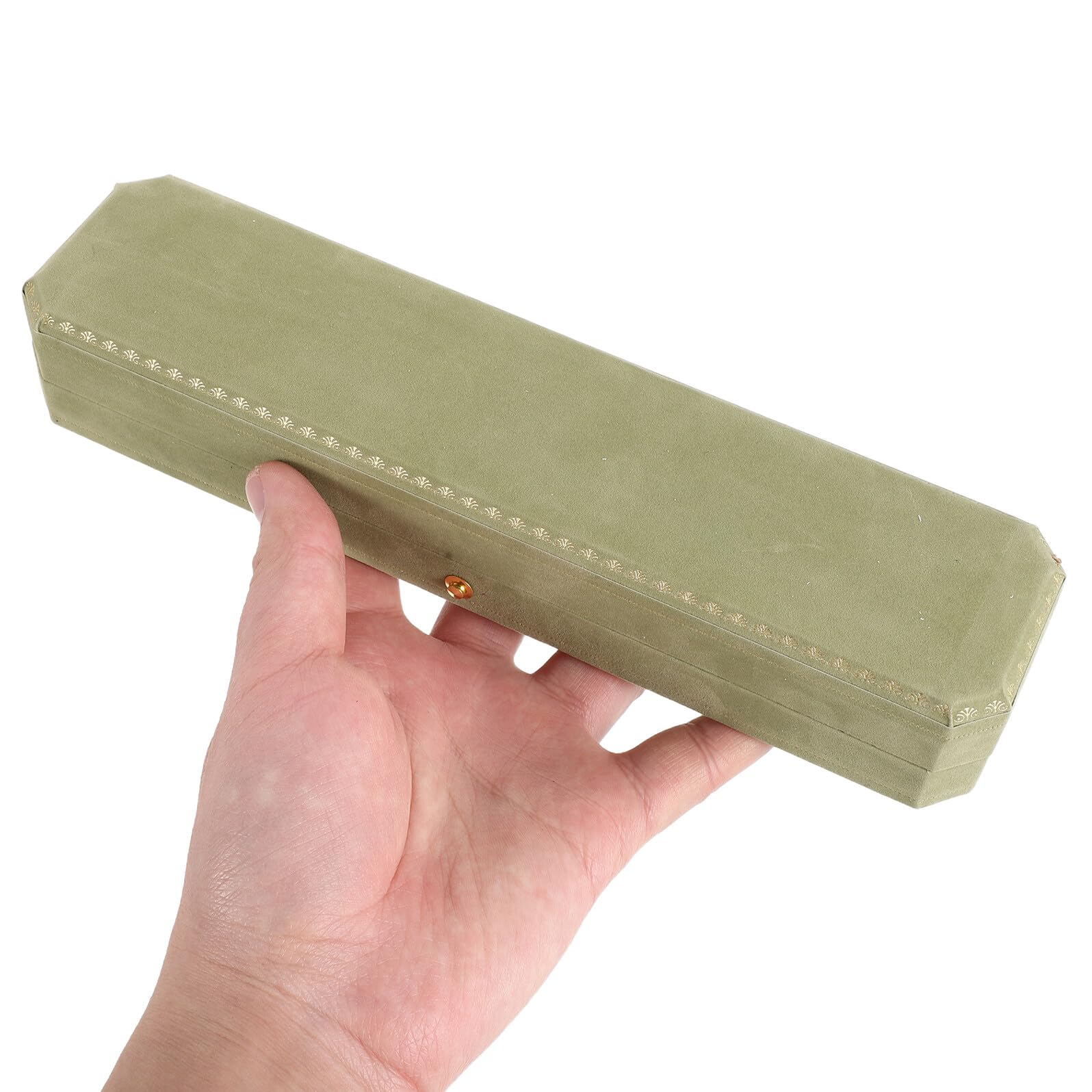 Garneck Joyero Octogonal Alargado de Terciopelo Verde Claro para Joyas