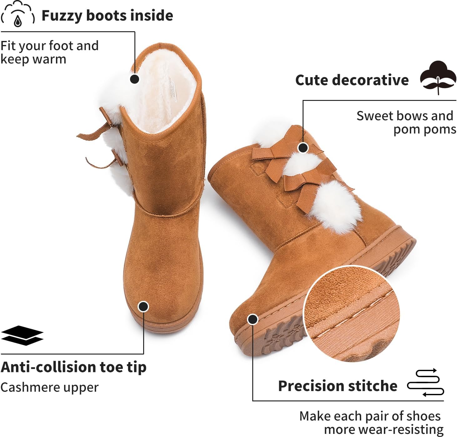 Witwatia Winter Snow Boots for Women Mid Calf Warm Fur Lined Boots Ladies Slip on Fashion Bootie - Image 4