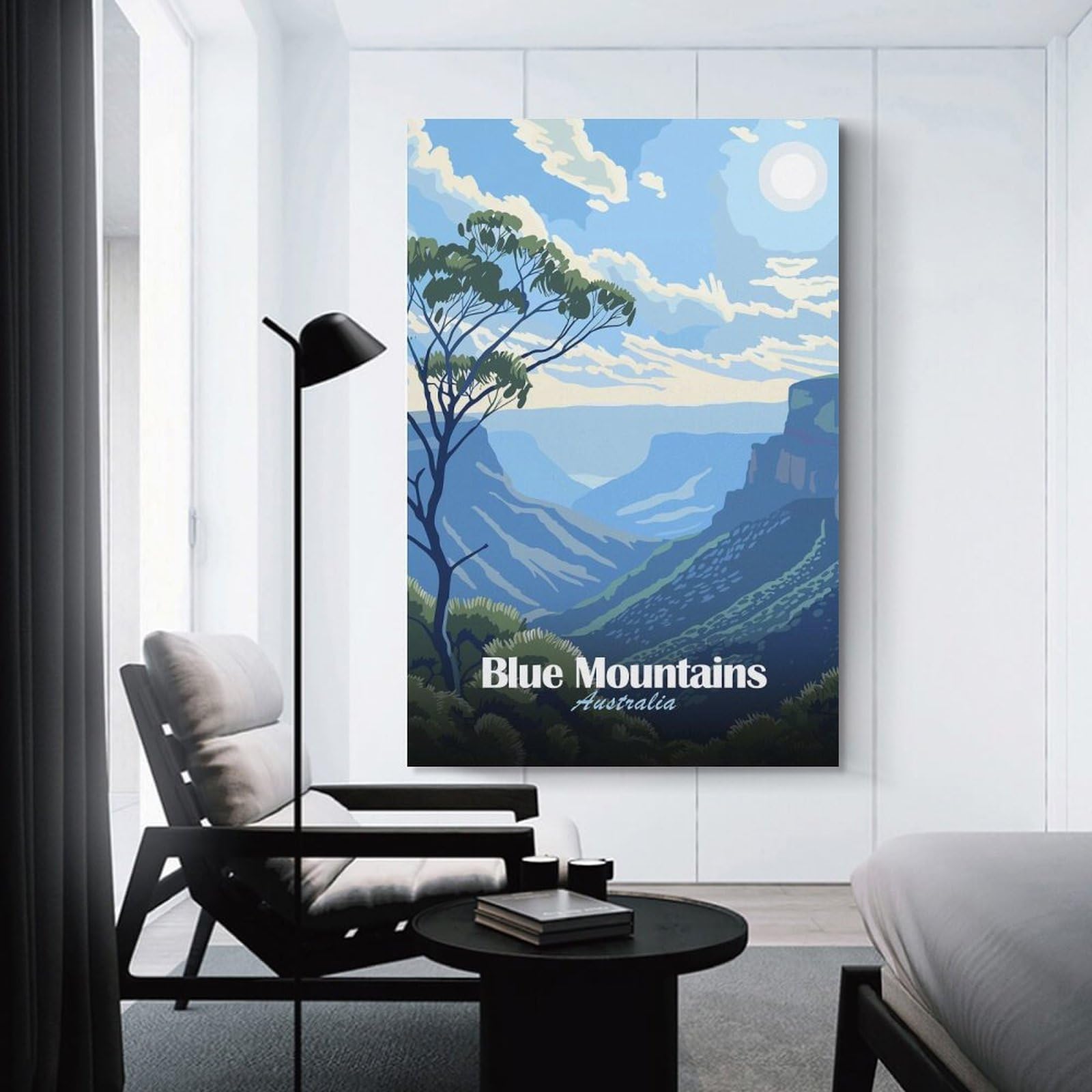 Junmoney Decorative Wall Artwork Blue Mountains Australia Landscape Illustration, 20x30inch(50x75cm), for Living Room, Bedroom Or Apartment Walls, Decorative Artwork for Empty Walls