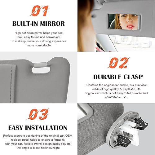 Miniatura 4 de Reemplazo de visera parasol gris para lado izquierdo y pasajero derecho compatible con Toyota Camry 2007 2008 2009 2010 2011 con techo corredizo de