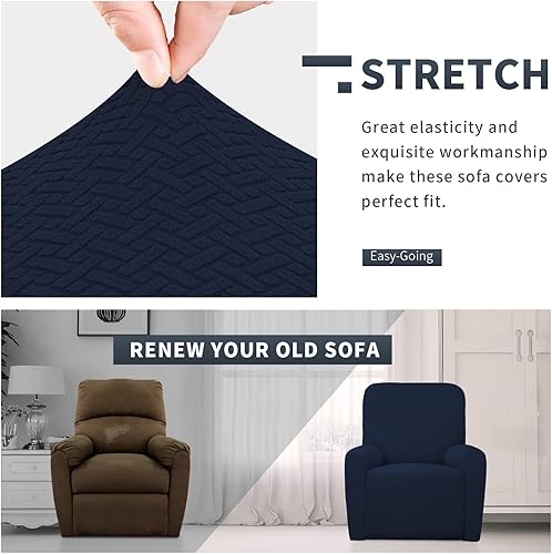 Vista 141 de Easy-Going Funda de sofá reclinable de jacquard elástico, suave de 4 piezas, con lazo elástico, protector de muebles lavable para niños, mascotas