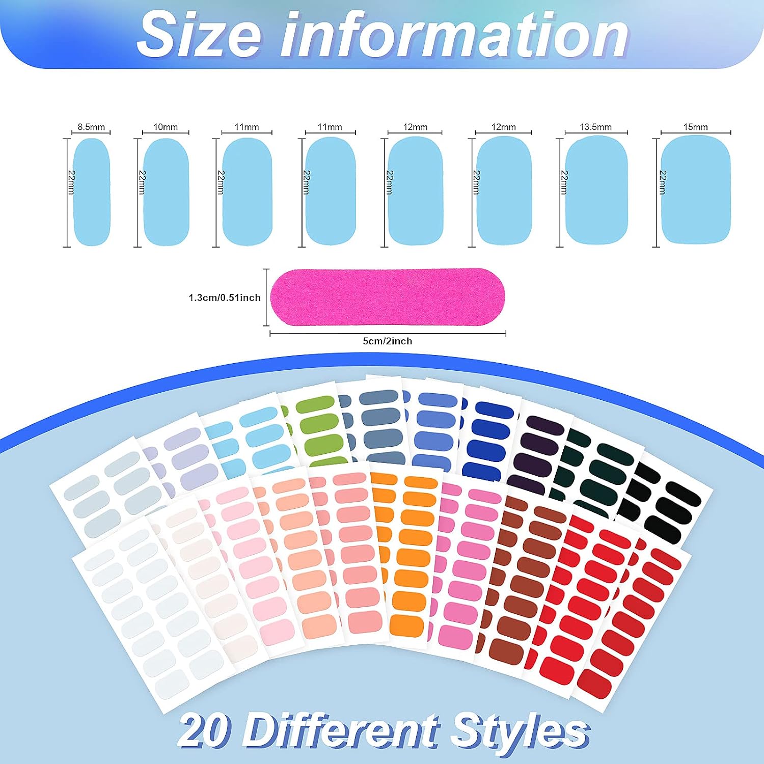 20 Sheets 320 Pieces Full Wraps Nail Polish Stickers Self-Adhesive Nail Strips Solid Color Nail Decals Accessories for Women Girls DIY Nail Art Designs with Nail File (Solid Color Style)