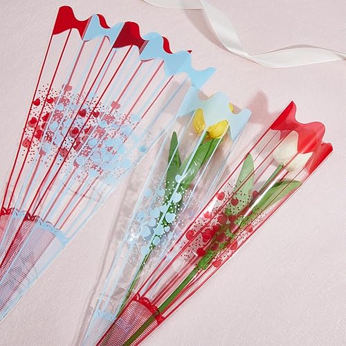 Miniatura 5 de SUPERFINDINGS 200 bolsas de embalaje de rosas individuales de 2 colores, ramos de flores, bolsas de envoltura, triángulos, impermeables, funda