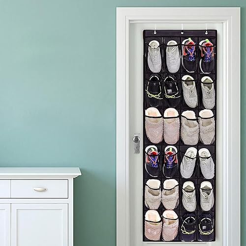 Yuehuam Zapatero para colocar sobre la puerta, 24 bolsillos de malla sobre la puerta, organizador de zapatos con ganchos de metal para colgar en el