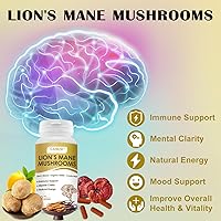 Vista 5 de Organic Mushroom Complex Capsules with Lion's Mane, Cordyceps, Reishi, Help for Cognitive Focus, Immune Support & Brain Health, Vegan, Non-GMO, 90