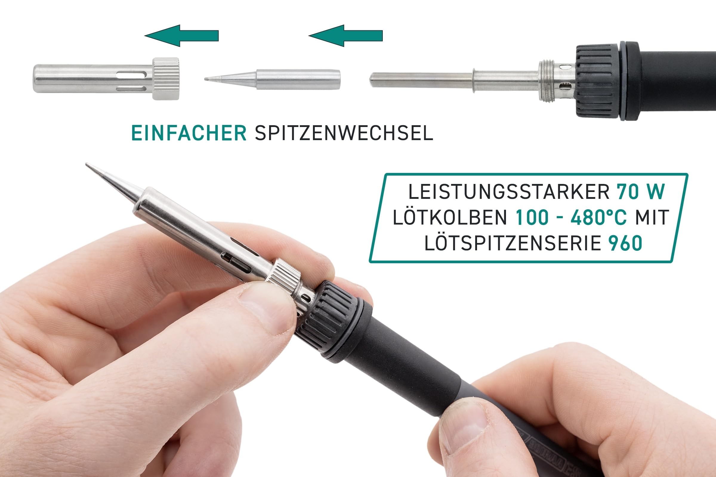 QUICK 709D+ 2in1 Reworkstation Sensor-geregelt und digital einstellbar 1350 Watt, Heißluft 100-500°C bis 50L/Min, 70 Watt Lötkolben bis 480°C - SMD Reworkstation - Standby - Auto-Kühlsystem