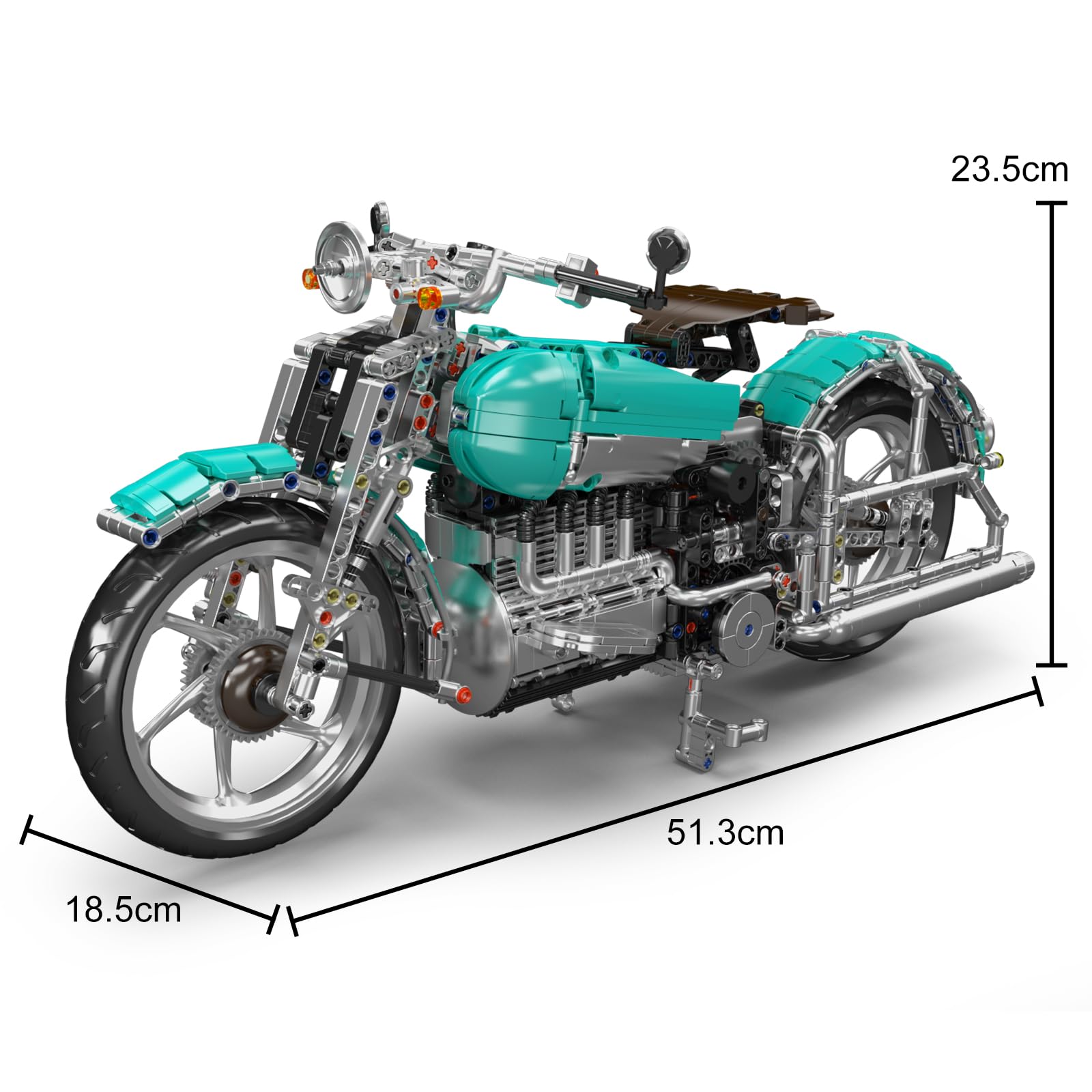 Mould King 23004 Technik Amerikanisches Cruiser-Motorrad-Modell,Amerikanisches Retro-Motorrad bewegliche mechanische Details,Erwachsenen-Bastel-Hochpräzisionsmodell Klemmbausteine Bausatz（1971+ Teile）