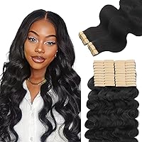 Vista 165 de Lashey Extensiones de Cabello Humano con Cinta Adhesiva Negro Natural 100% Remy Cabello Humano Liso Extensiones de Cabello con Cinta Largas de 24