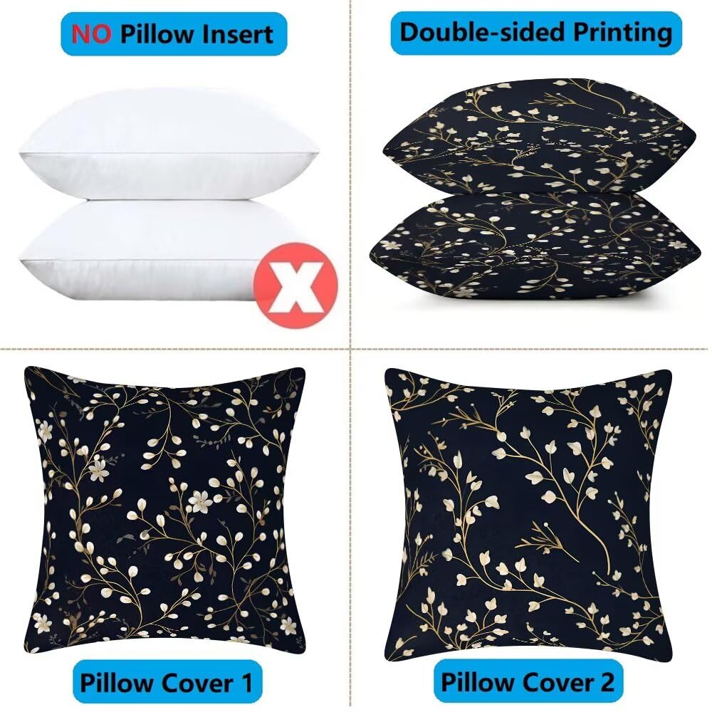 Federe Cuscini da Esterno Impermeabili 65x65 Blu Navy Copri Cuscini per Divano Floreale Federa Cuscino Primavera Decorativi Copricuscini per Divano Giardino Soggiorno Copricuscino Set di 2 (IU185)