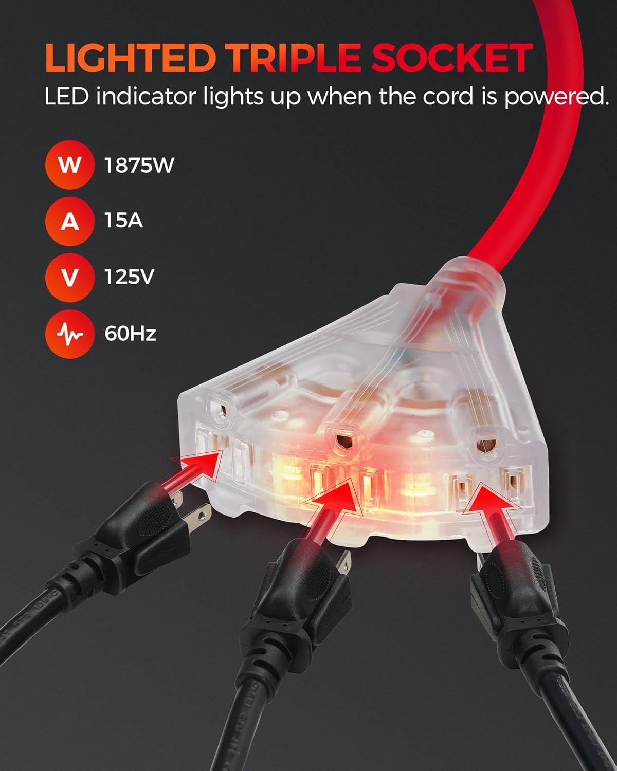 Retractable Cord Reel,3 Grounded Outlets Lighted Triple Tap,75 FT & 40 FT,bundle U75CR06-R40CR06