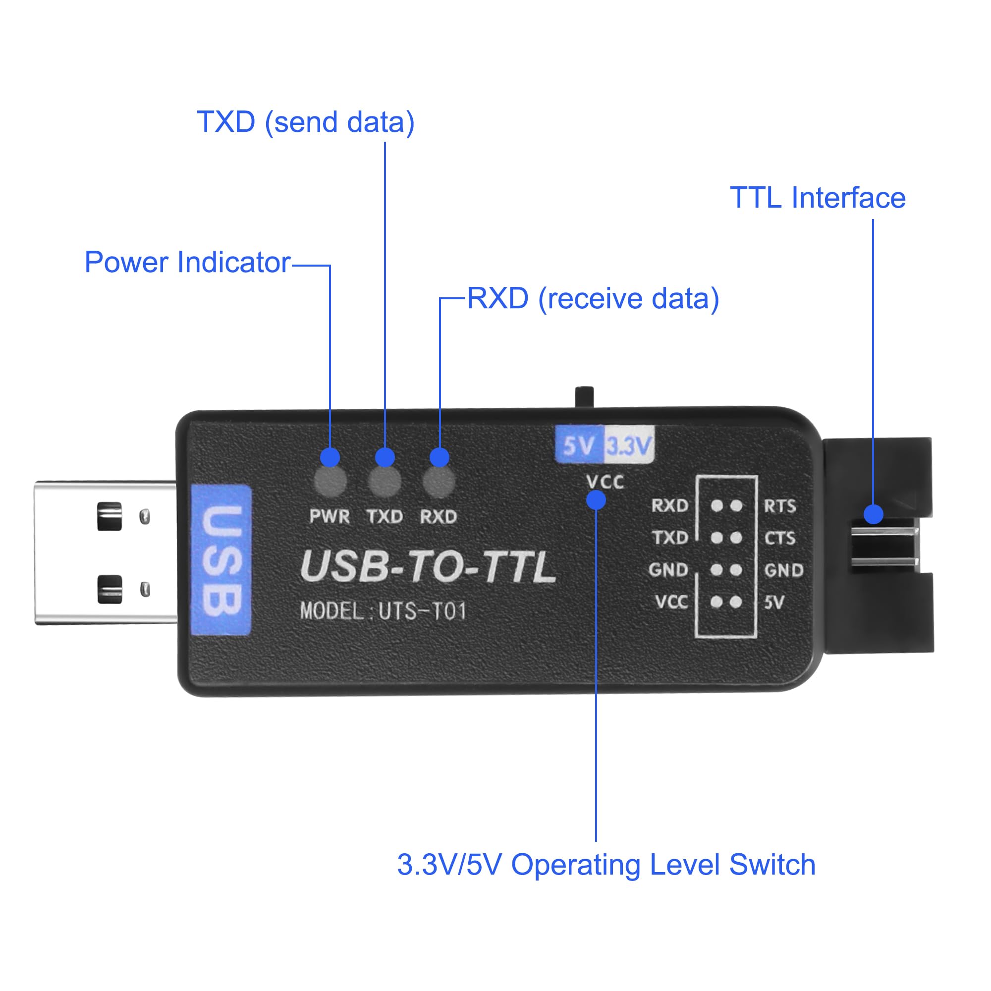 XMSJSIY Convertitore USB a TTL con chip CH343G UART Driver libero USB a TTL serial convertitore adattatore con cavo compatibile con Windows/Linux/Android adatto per attrezzature industriali