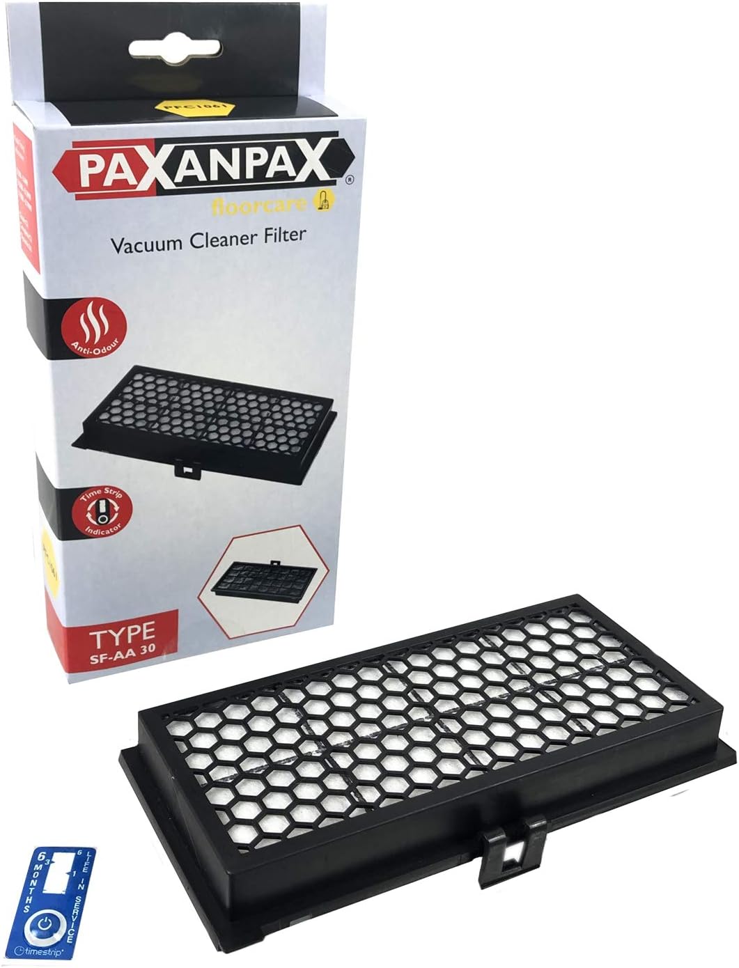 Paxanpax PFC1061 Anti Odour Vacuum Cleaner Filter with Timestrip Indicator for Miele SF-AA30 9616080, S300, S2000, S7000, Black