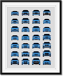 BMW M Car Poster Print Inspired Handmade Wall Art Décor of all BMW M Power Cars M3, M4, M5, M2, M6, M1 and more - Light Blue, 17x22" Metallic Print (Unframed) - Perfect Gift for Car Enthusiast
