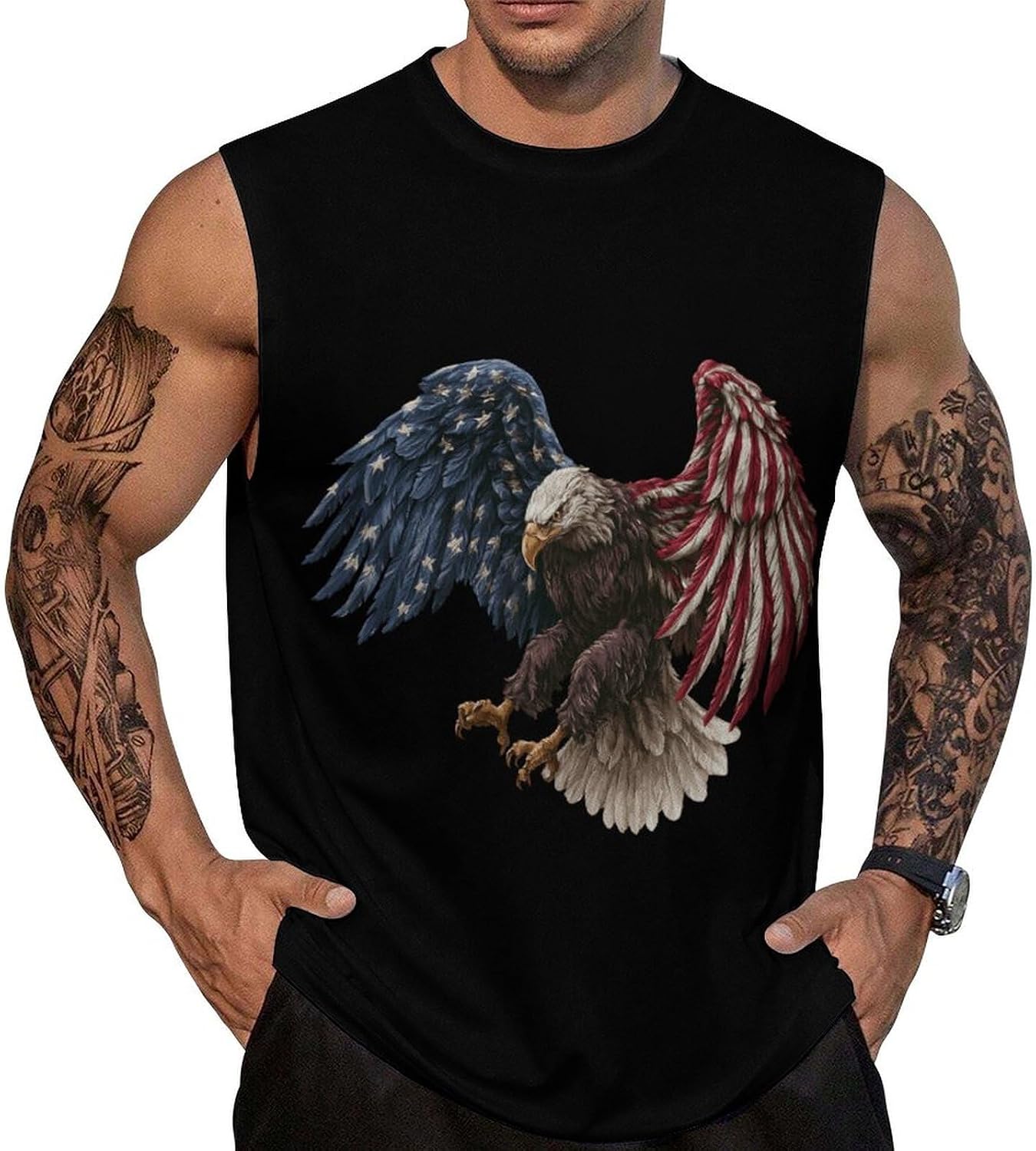 U.S. Flag Bald Ea-gle Men Summer Sleeveless Crew Neck Top 5XL