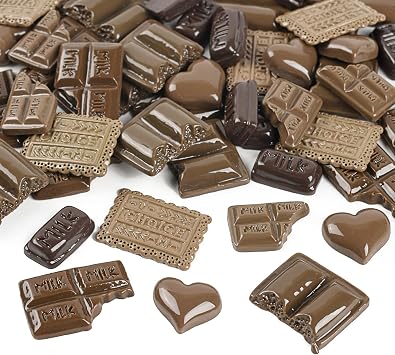 60PCS Artificial Chocolate Fake Chocolate Resin Flatback Cabochon Chocolate for Home House Grocery Photography Party Decoration