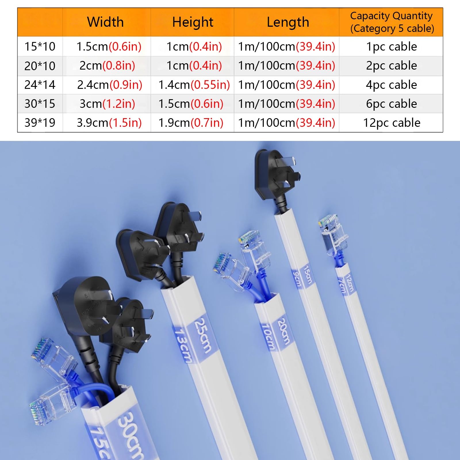 Passacavi Copertura Cavo Passerella Bianco - Autoadesivo, 1m Tv Cable Hider Rettangolare Per Parete Soffitto Angolo Pavimento Extension Cord Concealer, Copricavi In PVC Verniciabile (Color : W 2X1CM