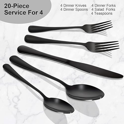 Vista 10 de Juego de cubiertos dorados de 20 piezas, cubiertos de acero inoxidable duradero, juego de utensilios de cocina para fiesta en casa y restaurante, Oro