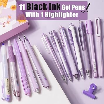 Four Candies 12Pack Pastel Gel Ink Pen Set + 14PCS Pen Set Purple with Case