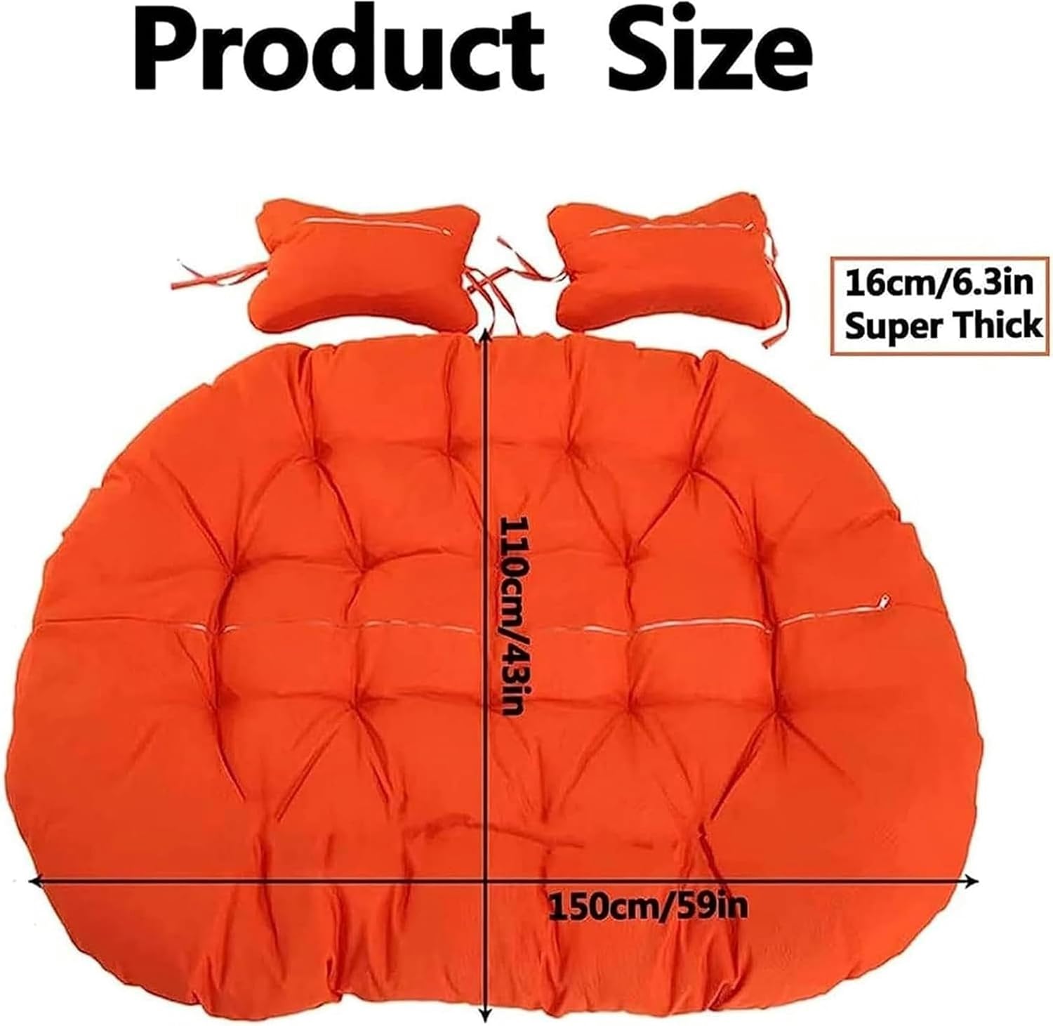 2-Seater Thick Double Wicker Swing Cushion, Swing Egg Chair Cushion with Adjustable Headrest, Washable Hanging Hammock Chair Seat(Khaki)