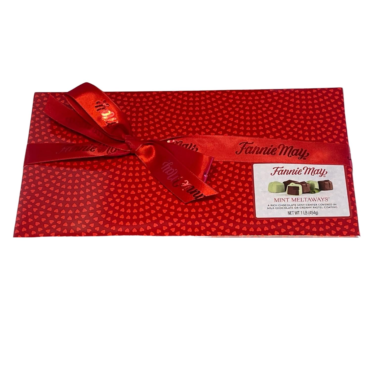 Fannie May Mint Meltaways Holiday Print Chocolate Candy Gift Box, 1 lb