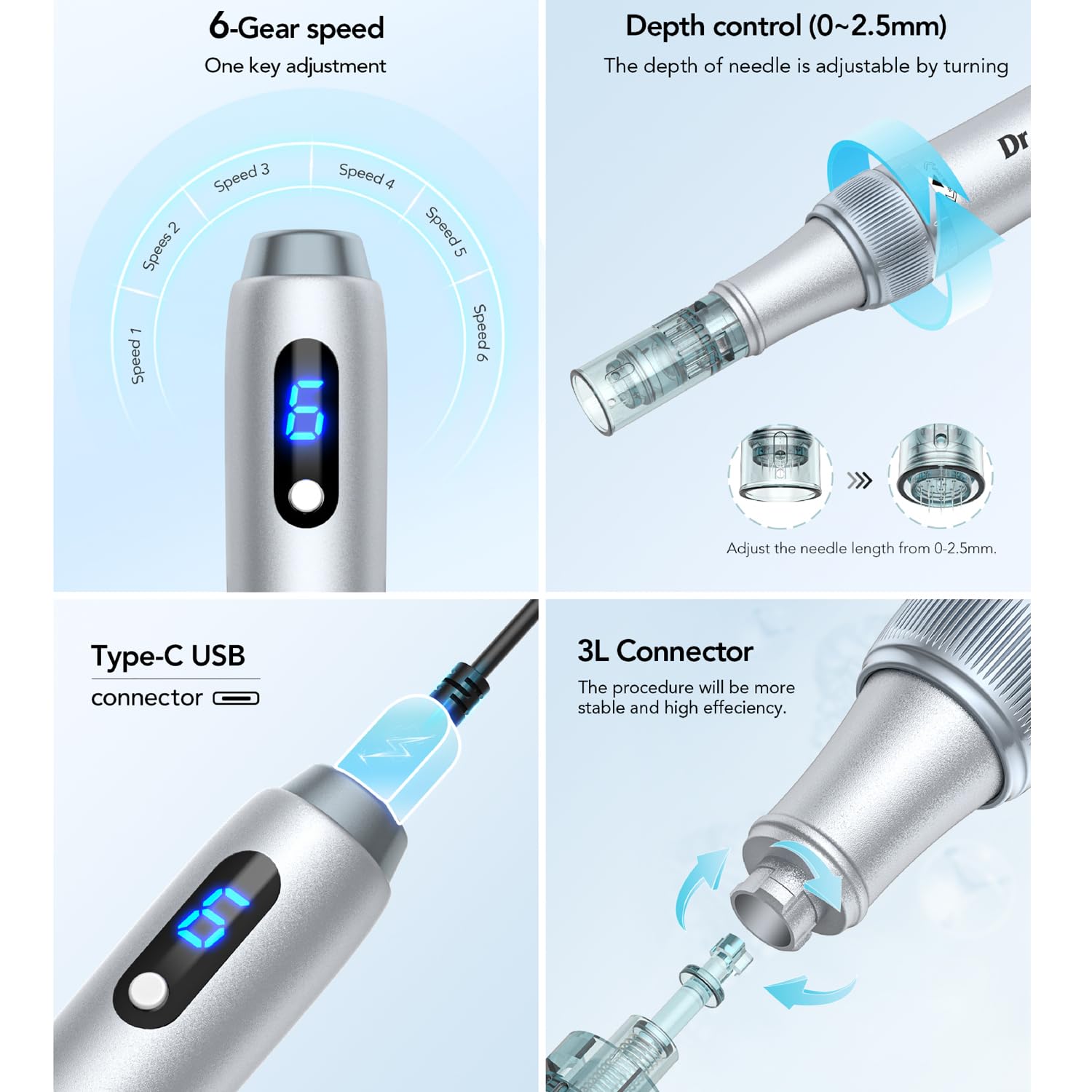Dr. pen Ultima M7S Microneedling Pen - bezprzewodowy długopis do mikronakłuwania elektryczny Derma Pen do pielęgnacji twarzy, ciała i skóry, długopis do mikronakłuwania - z 27 wkładami(Srebrny)