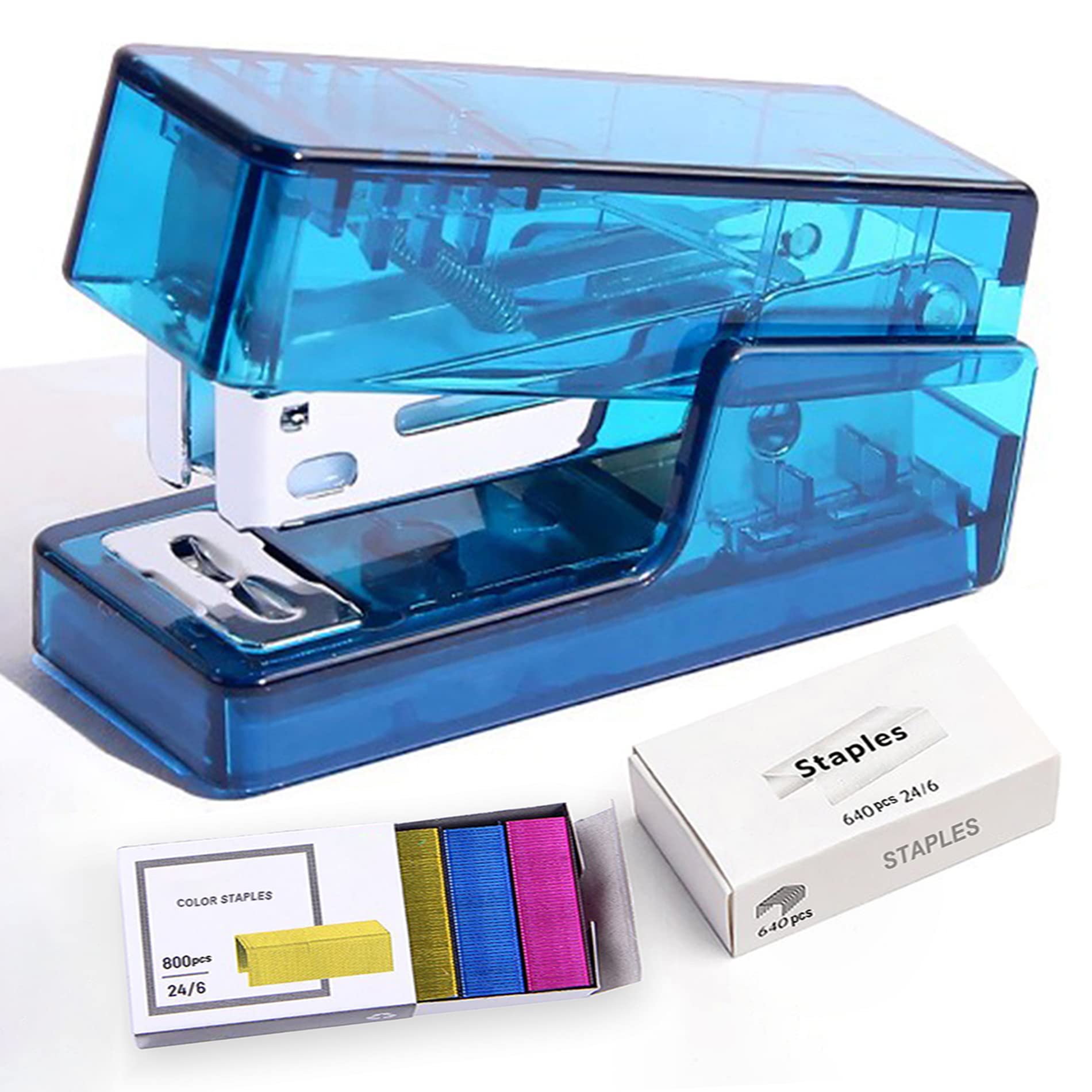 Mini Stapler, 30 Sheet Office Desktop Stapler with 800 Standard(¼”) Color Staples and 640 Standard(24/6) Staples by WIWUE GUO
