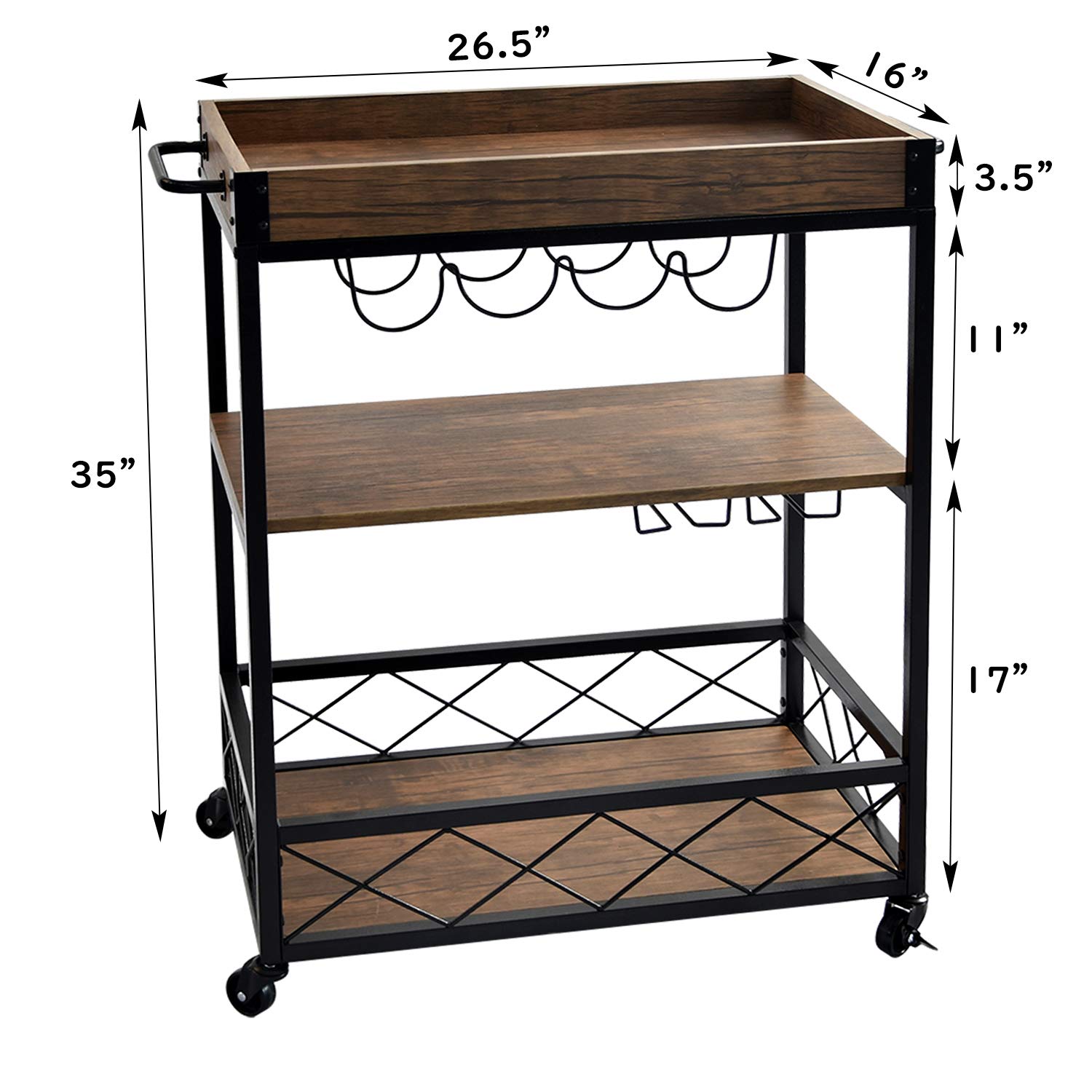 NSdirect Home Bar Cart,Rustic Bar Kitchen Island&Serving Cart