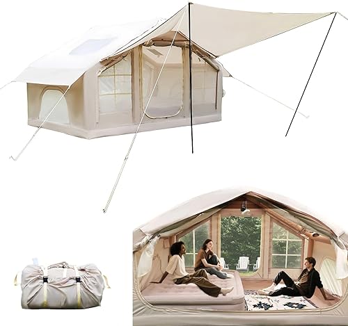 Miniatura 11 de Tienda de campaña inflable con toldo, tienda de campaña para 4 a 6 personas, 4 estaciones, instalación rápida de 5 minutos, impermeable, resistente