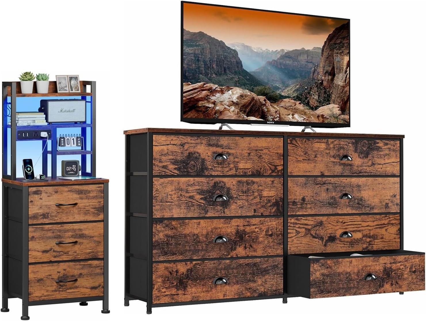 Furnulem Rustic Brown Dresser and Nightstand Set of 2