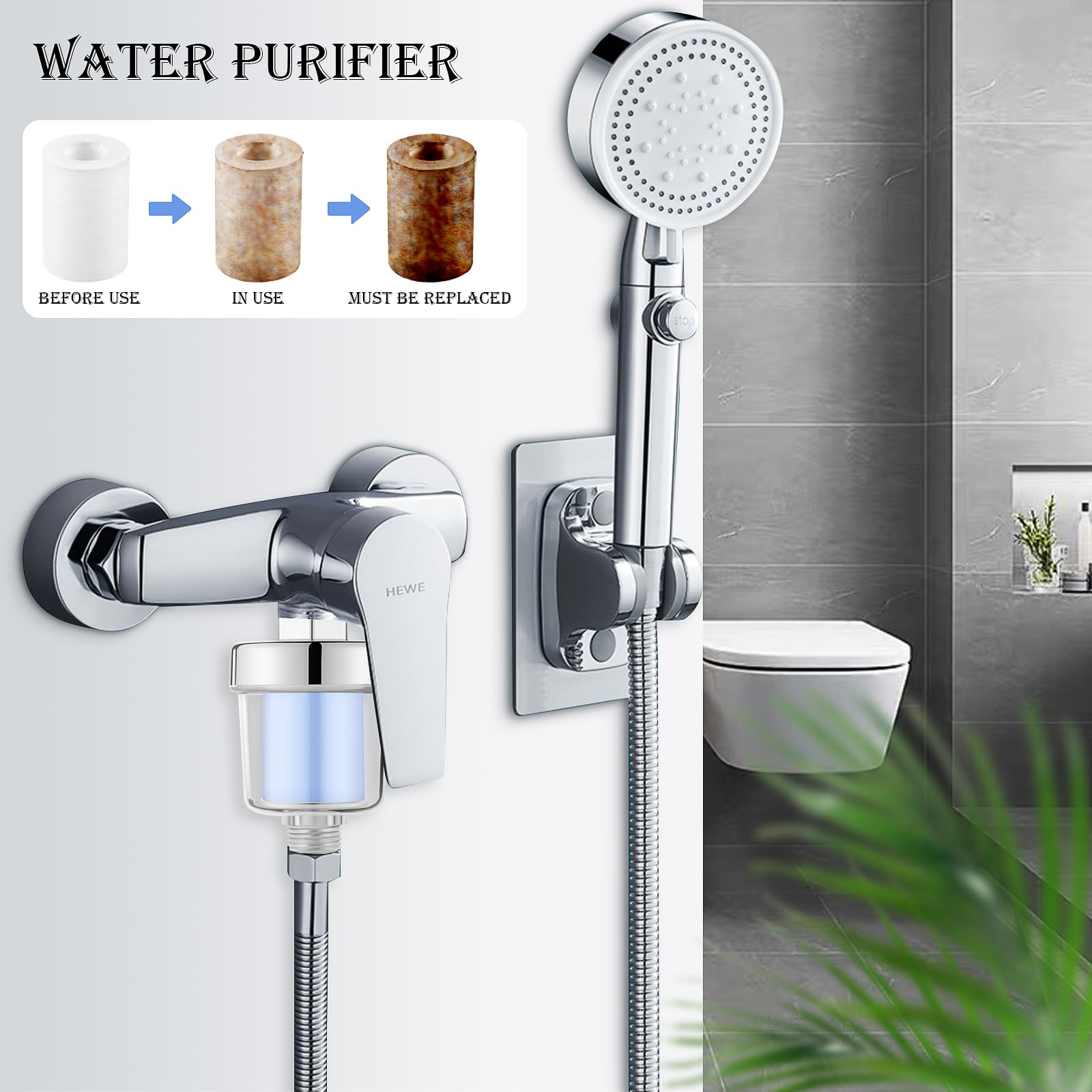 Filtro Doccia Universale, RUNEAY Filtro Anticalcare Doccia con 1 Nastro in Teflon e 6 Cartucce Filtranti, Universale Filtro Anticalcare Doccia, Filtro acqua Doccia, Filtro per Doccia o Rubinetti