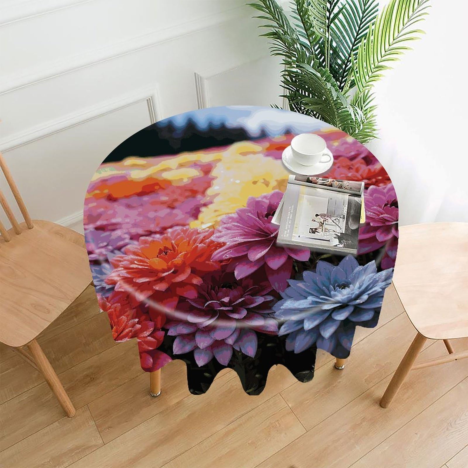 FekiLoot Rainbow Flower Sea Round Tablecloth Cover 60 Inch Wrinkle Free Washable Polyester Fabric Table Cover Decorative Round Table Cloth for Home Dining Kitchen Party Farmhouse