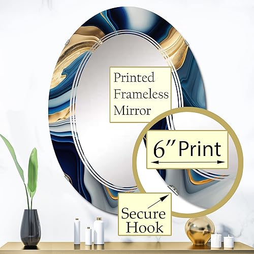 Miniatura 3 de DesignQ Espejo de pared moderno, espejo ovalado moderno, espejo de baño redondo azul, espejo de tocador de transición abstracto, ágata vibrante en