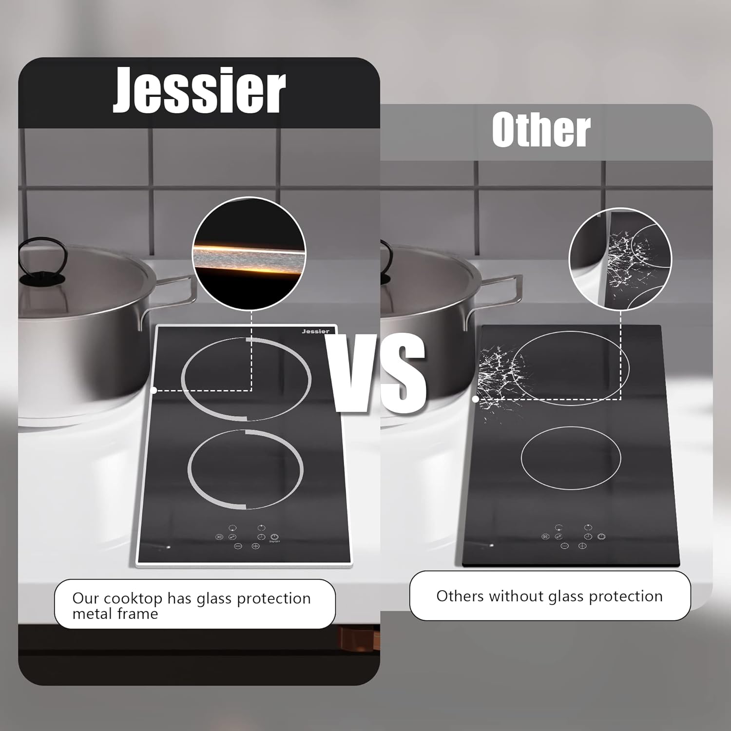 Jessier 2 Burners Electric Cooktop Plug in 110V with 2 Burner Electric